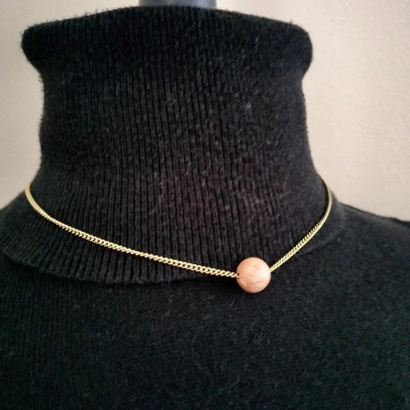 Stone+Stick Choker Style 16" Gold Tone Wood Bead Necklace NWT - Picture 1 of 5